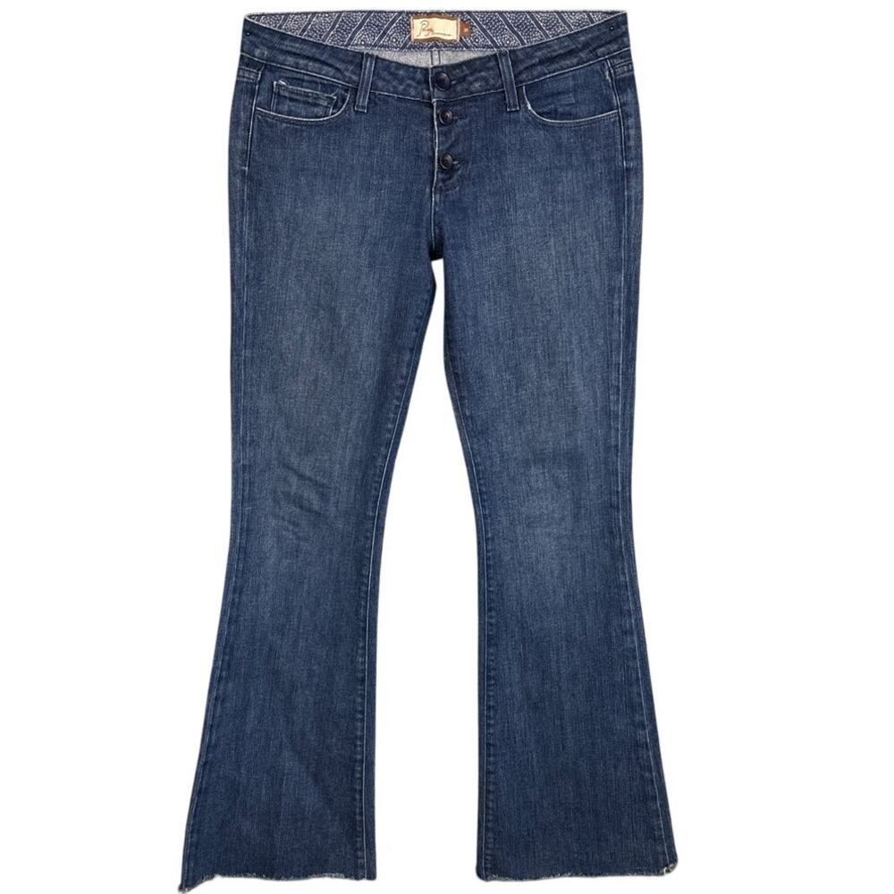 Paige Jeans Low Rise Flare Leg Raw Button Fly Hem Size 30 Vintage Y2K Festival